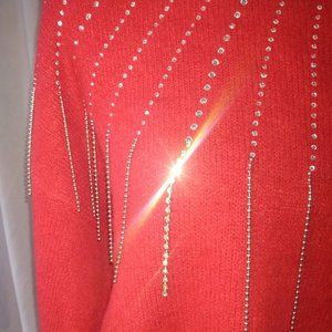 ONTWELTH BELL SLEEVE BRIGHT RED CZ EBLISHED CASHMERE SWEATER